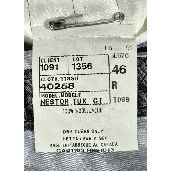 BLACK By Vera Wang Mens Wool Peak Lapel Tuxedo Jacket(46R) And Pants(40R) - Picture 8 of 15